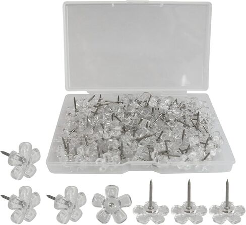 Push Pin yyangz 100PCS Transparent Plum Flower Flat Push Pins, Clear Plastic Decorative Flower Pushpins for Wall Hangings, Cork Board, Bulletin Board, Thumb Tack in Saudi Arabia