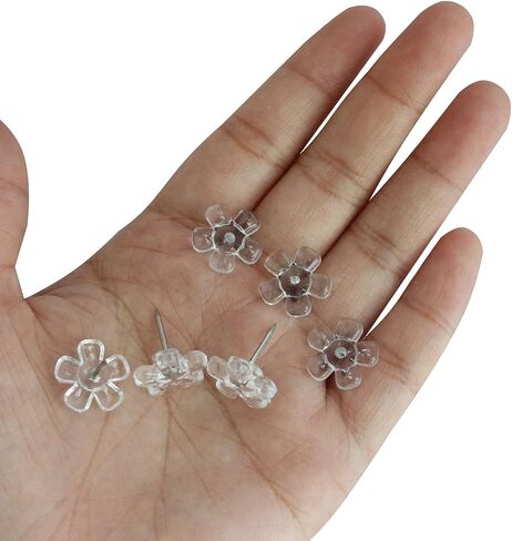 Push Pin yyangz 100PCS Transparent Plum Flower Flat Push Pins, Clear Plastic Decorative Flower Pushpins for Wall Hangings, Cork Board, Bulletin Board, Thumb Tack in Saudi Arabia