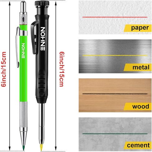 Enhon Mechanical Pencil Set with 4 Carpenter Pencils and 40 Construction Pencil Refill, Woodworking Tools for Carpenters, Long Head Deep Hole Marker with Built in Sharpener(Black, Red, Yellow) in Kuwait