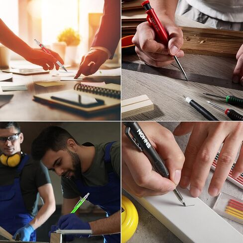 Enhon Mechanical Pencil Set with 4 Carpenter Pencils and 40 Construction Pencil Refill, Woodworking Tools for Carpenters, Long Head Deep Hole Marker with Built in Sharpener(Black, Red, Yellow) in Kuwait