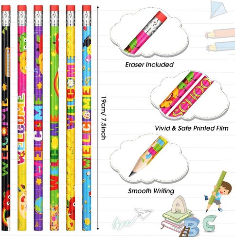 60 Pcs Welcome Back to School Pencils First Day School Pencils Holiday Pencils Inspirational Pencils HB Pencils Eraser Exams School Stationery Party Reward Supplies, Classroom Reward Black in Saudi Arabia