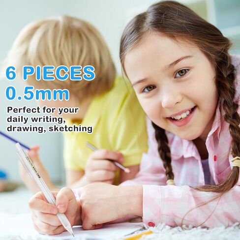 مجموعة أقلام رصاص ميكانيكية مبتكرة من TIESOME مكونة من 6 قطع، أقلام رصاص شفافة بقطر 0.5 مم مع 60 قطعة من الرصاص القابلة لإعادة التعبئة للفنانين الجماليين، مجموعة أقلام رصاص قابلة للسحب لكتابة الطلاب والصياغة والرسم والرسم in Kuwait