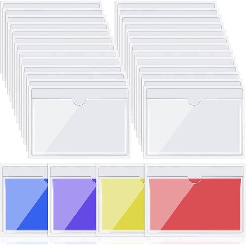 50 Pack Self Adhesive Index Card Pockets with Top Open for Loading, Clear Plastic Labels Holders for Organizing and Protecting Your Index Cards or Photos(1.2 x 3.35 Inches) in Kuwait