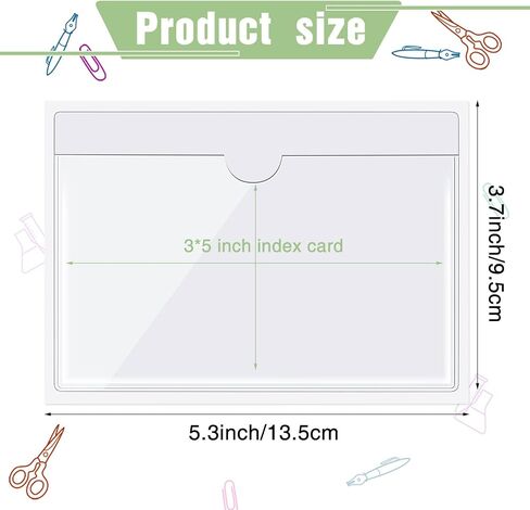 50 Pack Self Adhesive Index Card Pockets with Top Open for Loading, Clear Plastic Labels Holders for Organizing and Protecting Your Index Cards or Photos(1.2 x 3.35 Inches) in Kuwait