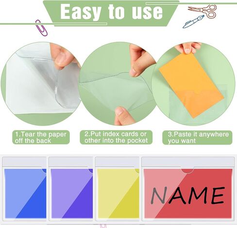 50 Pack Self Adhesive Index Card Pockets with Top Open for Loading, Clear Plastic Labels Holders for Organizing and Protecting Your Index Cards or Photos(1.2 x 3.35 Inches) in Kuwait