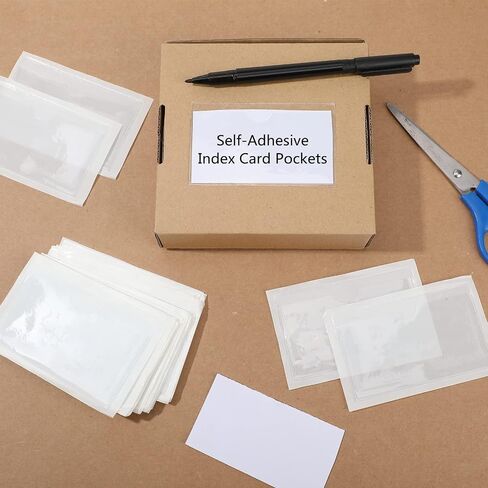 50 Pack Self Adhesive Index Card Pockets with Top Open for Loading, Clear Plastic Labels Holders for Organizing and Protecting Your Index Cards or Photos(1.2 x 3.35 Inches) in Saudi Arabia