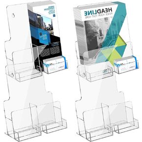 PerKoop 4 Pcs Acrylic Brochure Holder 8.5 x 11'' and 4'' Trifold Pages Clear Brochure Display Stand with Business Card Holder Wall Mount Organizer for Magazine, Pamphlet, Booklets, Menu, Journals in Saudi Arabia