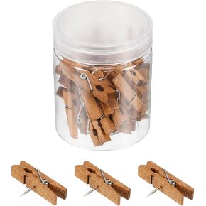 PATIKIL Wooden Push Pins, 30 Pack Thumb Tacks Decorative Wood Pushpin with Clip for Craft Art Cork Board, Beige