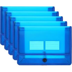 Eco-Friendly Plastic File Folders, Expanding Poly File Wallet, Transparent Expandable Envelope Organizer Document Folder with Elastic Band and Button Closure, with Small Two Pockets, 5 Colors in Kuwait