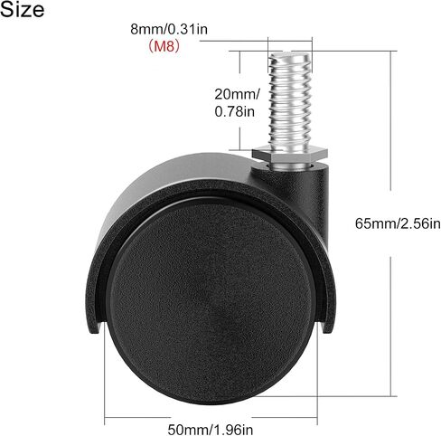 2" Office Chair Wheels Heavy Duty Replacement Set of 4, Mute Rubber Rotating Desk Chair Caster Wheels, Safe for All Floors Including Hardwood, Universal Standard Threaded Stem Size (5/16") Fits 99% in Saudi Arabia