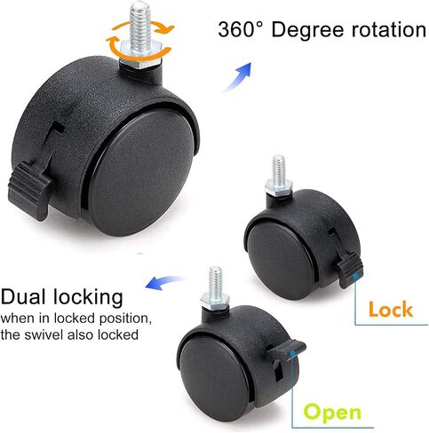 2" Office Chair Wheels Heavy Duty Replacement Set of 4, Mute Rubber Rotating Desk Chair Caster Wheels, Safe for All Floors Including Hardwood, Universal Standard Threaded Stem Size (5/16") Fits 99% in Saudi Arabia