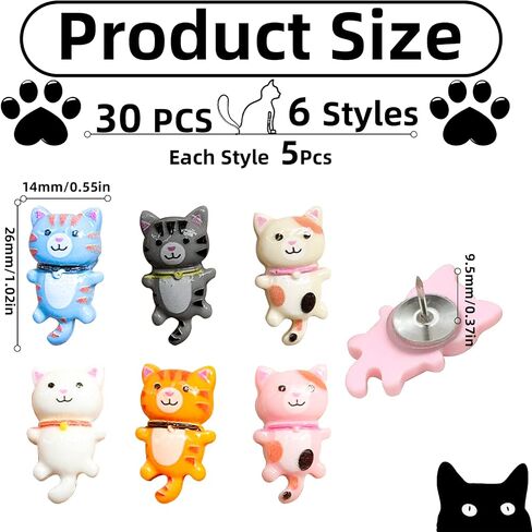 Cat Push Pins Decorative Cute Push Pin for Cork Board Bulletin Board 30 Pcs Cat Thumb Tacks for Wall Hanging Resin Pushpins for Photo Map Wall Home Office Supplies in Saudi Arabia