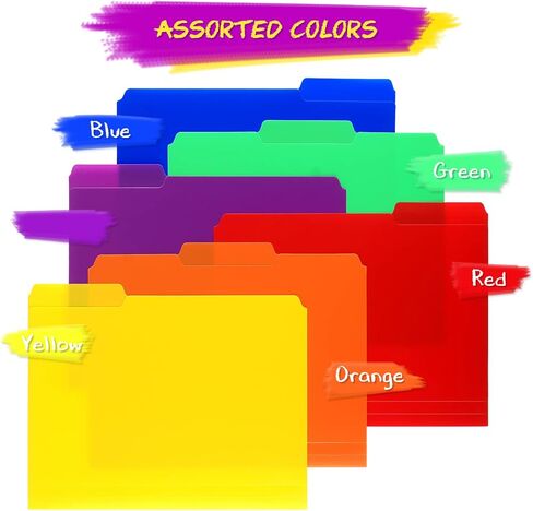 مجلدات ملفات بلاستيكية من البوليستر، مجلدات ملفات ملونة شديدة التحمل بعروة قص 1/3، حجم الرسائل، الوان متنوعة، 6 عبوات in Kuwait