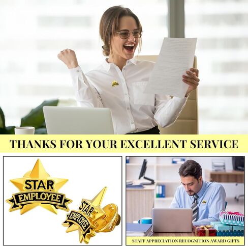 Zeyune 24 Pieces Employee of The Month Lapel Pin 3/4 Inch Award Appreciate Pin Star Employee Lapel Pin Recognition Lapel Pins to Reward Any Employee The Month Corporate Pin for Employees in Saudi Arabia
