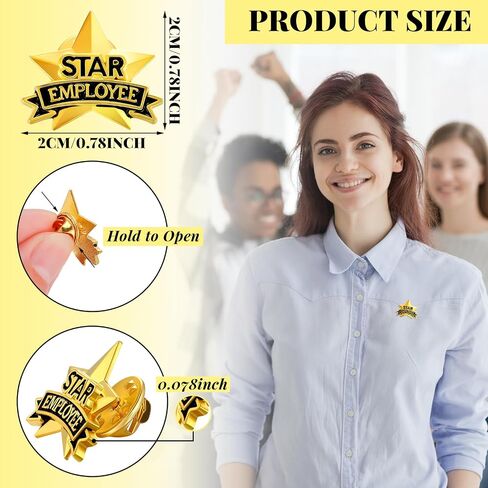 Zeyune 24 Pieces Employee of The Month Lapel Pin 3/4 Inch Award Appreciate Pin Star Employee Lapel Pin Recognition Lapel Pins to Reward Any Employee The Month Corporate Pin for Employees in Saudi Arabia