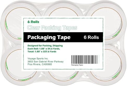 شريط تغليف للتخزين يدوم طويلاً من Voyage Sports، 6 بكرات، 1.88 بوصة × 54.6 ياردة لكل لفة، مصمم للحركة والتعبئة والشحن والبريد، شفاف كريستالي in Kuwait