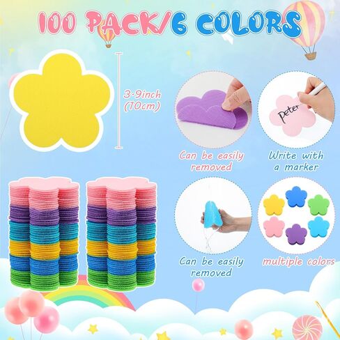 Perkoop 100 Pcs Flower Fish Carpet Markers 6 Colors Hook and Loop Spot Markers Sticky Carpet Markers for Classroom Kindergarten Preschool Must Haves Floor Dots Teacher Supplies (Flower) in Kuwait