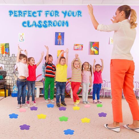 Perkoop 100 Pcs Flower Fish Carpet Markers 6 Colors Hook and Loop Spot Markers Sticky Carpet Markers for Classroom Kindergarten Preschool Must Haves Floor Dots Teacher Supplies (Flower) in Kuwait