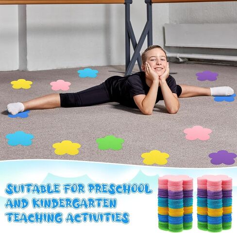 Perkoop 100 Pcs Flower Fish Carpet Markers 6 Colors Hook and Loop Spot Markers Sticky Carpet Markers for Classroom Kindergarten Preschool Must Haves Floor Dots Teacher Supplies (Flower) in Kuwait