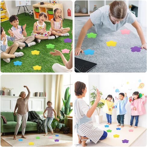 Perkoop 100 Pcs Flower Fish Carpet Markers 6 Colors Hook and Loop Spot Markers Sticky Carpet Markers for Classroom Kindergarten Preschool Must Haves Floor Dots Teacher Supplies (Flower) in Kuwait
