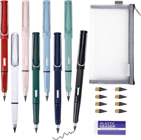 قلم رصاص دائم من MOAMUN 8 قطع، قلم رصاص بدون حبر مع ممحاة و8 قطع مناقير بديلة، قلم سحري لا نهائي قابل لإعادة الاستخدام مع حقيبة قلم رصاص للرسم الطلابي، هدية للأطفال in Kuwait