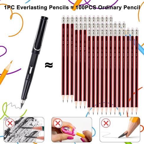 قلم رصاص دائم من MOAMUN 8 قطع، قلم رصاص بدون حبر مع ممحاة و8 قطع مناقير بديلة، قلم سحري لا نهائي قابل لإعادة الاستخدام مع حقيبة قلم رصاص للرسم الطلابي، هدية للأطفال in Kuwait