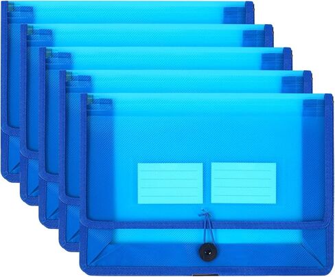 Eco-Friendly Plastic File Folders, Expanding Poly File Wallet, Transparent Expandable Envelope Organizer Document Folder with Elastic Band and Button Closure, with Small Two Pockets, 5 Colors in Kuwait