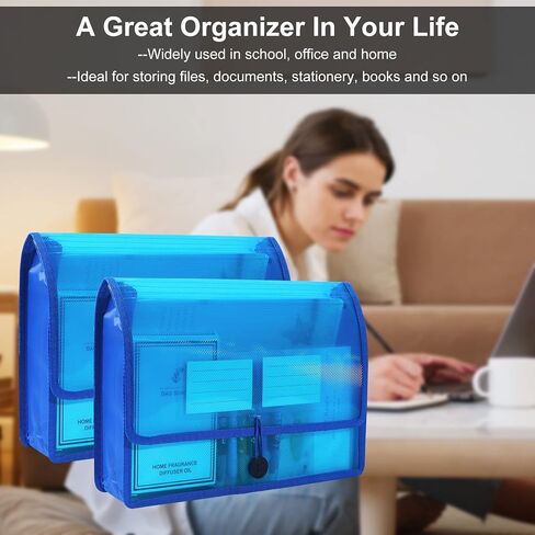 Eco-Friendly Plastic File Folders, Expanding Poly File Wallet, Transparent Expandable Envelope Organizer Document Folder with Elastic Band and Button Closure, with Small Two Pockets, 5 Colors in Kuwait