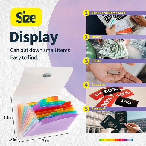 Mini Accordion File Organizer (7 inches * 4 inches) - 2 Pack 13 Pockets Expanding File Folders, Portable Receipt Organizer 100% Waterproof Plastic Receipt Organizer for Cards, Coupon, Receipt, Ticket in Saudi Arabia