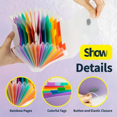 Mini Accordion File Organizer (7 inches * 4 inches) - 2 Pack 13 Pockets Expanding File Folders, Portable Receipt Organizer 100% Waterproof Plastic Receipt Organizer for Cards, Coupon, Receipt, Ticket in Saudi Arabia