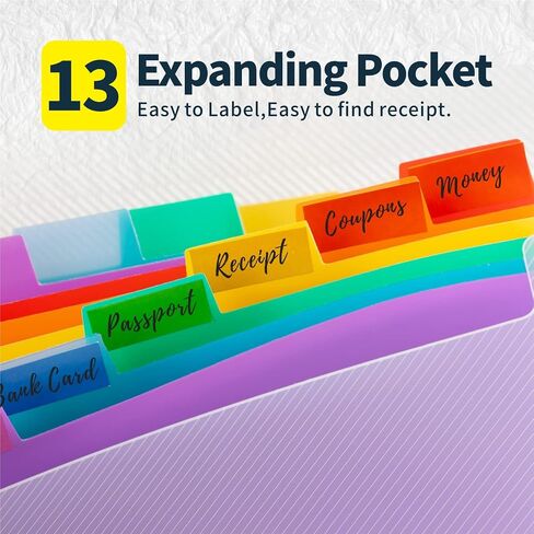 Mini Accordion File Organizer (7 inches * 4 inches) - 2 Pack 13 Pockets Expanding File Folders, Portable Receipt Organizer 100% Waterproof Plastic Receipt Organizer for Cards, Coupon, Receipt, Ticket in Saudi Arabia