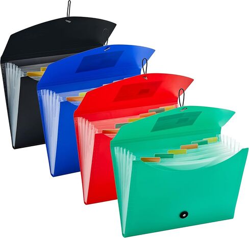4 Pack Expanding File Folders with 6 Pockets, A4 Letter Size Accordion File Folders, Paper Plastic Filling Folders with Snap Closure Subject Document Organizer for School Home & Office in Kuwait