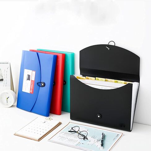 4 Pack Expanding File Folders with 6 Pockets, A4 Letter Size Accordion File Folders, Paper Plastic Filling Folders with Snap Closure Subject Document Organizer for School Home & Office in Kuwait