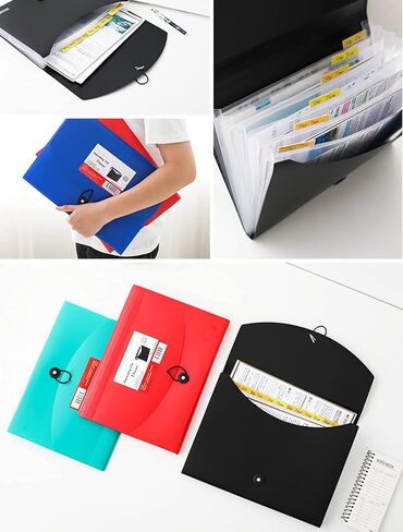 4 Pack Expanding File Folders with 6 Pockets, A4 Letter Size Accordion File Folders, Paper Plastic Filling Folders with Snap Closure Subject Document Organizer for School Home & Office in Kuwait