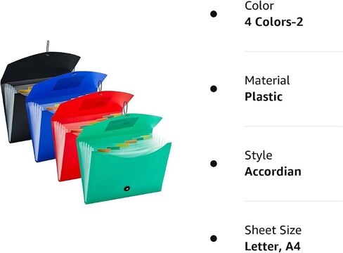 4 Pack Expanding File Folders with 6 Pockets, A4 Letter Size Accordion File Folders, Paper Plastic Filling Folders with Snap Closure Subject Document Organizer for School Home & Office in Kuwait