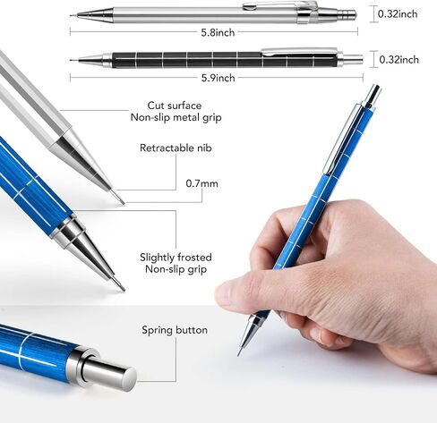 0.7 mm Mechanical Pencils Set, BBR Leads Mechanical Pencils,Metal Mechanical Pencils with Eraser and HB Lead Refills,Drafting Pencil, Automatic Lead Pencils for Sketching, Writing, Drawing, 6 pack in Saudi Arabia