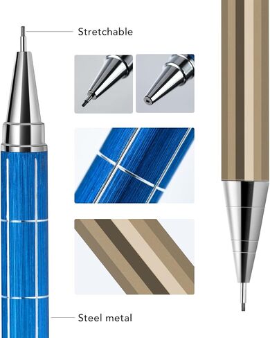 0.7 mm Mechanical Pencils Set, BBR Leads Mechanical Pencils,Metal Mechanical Pencils with Eraser and HB Lead Refills,Drafting Pencil, Automatic Lead Pencils for Sketching, Writing, Drawing, 6 pack in Saudi Arabia
