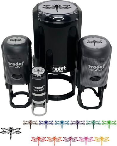 Dazzling Dragonfly Dasher Darner Insect Self-Inking Rubber Stamp Ink Stamper for Stamping Crafting Planners - 1 Inch Medium - Black Ink in Saudi Arabia