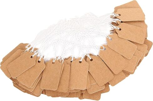 500 قطعة 1.38 × 0.71 بوصة كرافت علامات العلامات ، علامات السعر مع سلسلة مرنة ، علامات السعر للكتابة فارغة السعر علامات عرض لمتجر المجوهرات سعر العلامات العلامات الزينة المعلقة الملابس - بني in Kuwait