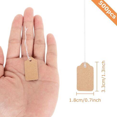 500 قطعة 1.38 × 0.71 بوصة كرافت علامات العلامات ، علامات السعر مع سلسلة مرنة ، علامات السعر للكتابة فارغة السعر علامات عرض لمتجر المجوهرات سعر العلامات العلامات الزينة المعلقة الملابس - بني in Kuwait
