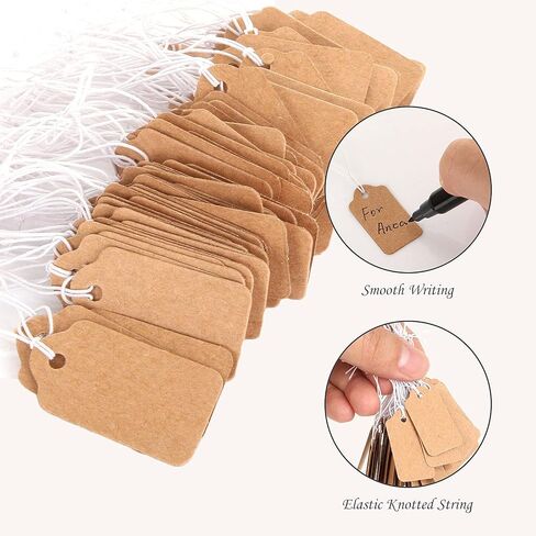 500 قطعة 1.38 × 0.71 بوصة كرافت علامات العلامات ، علامات السعر مع سلسلة مرنة ، علامات السعر للكتابة فارغة السعر علامات عرض لمتجر المجوهرات سعر العلامات العلامات الزينة المعلقة الملابس - بني in Kuwait