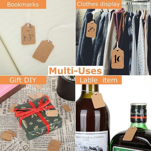 500 قطعة 1.38 × 0.71 بوصة كرافت علامات العلامات ، علامات السعر مع سلسلة مرنة ، علامات السعر للكتابة فارغة السعر علامات عرض لمتجر المجوهرات سعر العلامات العلامات الزينة المعلقة الملابس - بني in Kuwait