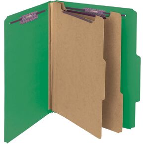 Smead Pressboard Classification File Folder with SafeSHIELD Fasteners, 2 Dividers, 2" Expansion, Letter Size, Gray/Green, 10 per Box (14076) in Saudi Arabia
