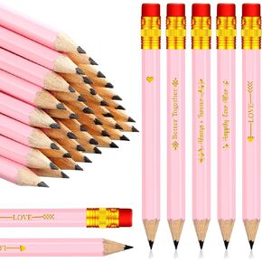 Crtiin 50 Pcs Wedding Pencils for Bridal Shower Mini Half Golf Game Pencils with Eraser 4 Inch Short Pocket Pre Sharpened for Wedding Presents, Classroom, School(Rose Gold)