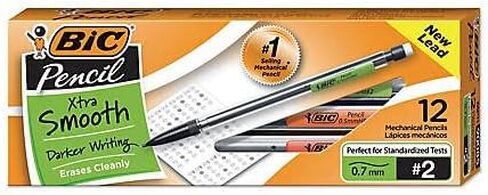 BIC Xtra Smooth Mechanical Pencils With Erasers, Medium Point (0.7mm), 12-Count Pack, 2 Pencils Perfect For Standardized Tests with Dark Writing That Erases Cleanly in Saudi Arabia