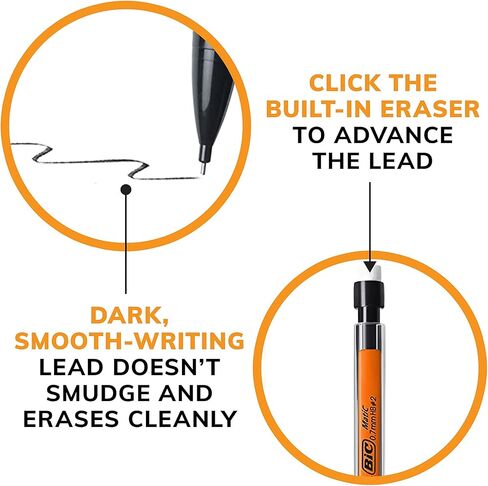 BIC Xtra Smooth Mechanical Pencils With Erasers, Medium Point (0.7mm), 12-Count Pack, 2 Pencils Perfect For Standardized Tests with Dark Writing That Erases Cleanly in Saudi Arabia