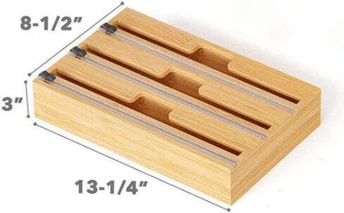 Raybin 3 in 1 Wrap Dispenser with Cutter and Labels, Plastic Wrap, Aluminum Foil and Wax Paper Dispenser for Kitchen Drawer, Bamboo Roll Organizer Holder, Compatible with 12" Roll in Saudi Arabia