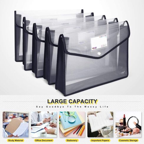 Plastic File Folders, Waterproof Transparent Expandable File Organiser - Portable Large Capacity A4B4 File Wallet for Office/Business/School (5 Pack) in Saudi Arabia