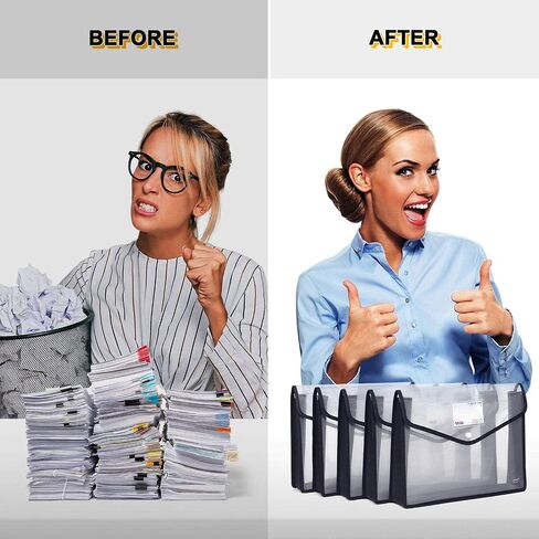 Plastic File Folders, Waterproof Transparent Expandable File Organiser - Portable Large Capacity A4B4 File Wallet for Office/Business/School (5 Pack) in Saudi Arabia
