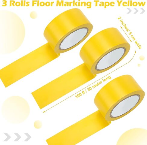 3 Rolls Floor Marking Tapes 2" Width 100' Length Yellow Durable Non Abrasive Tape Tough Floor Tape for Social Distancing, Gyms, Athletics, School, Restaurants, Equipment, Heavy Foot Traffic in Saudi Arabia